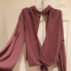 Cold shoulder backless tie up blouse
